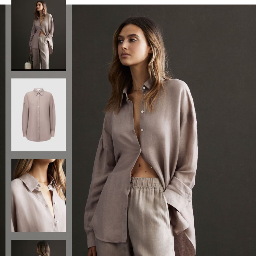 Reiss Linen Taupe Button Down Shirt
